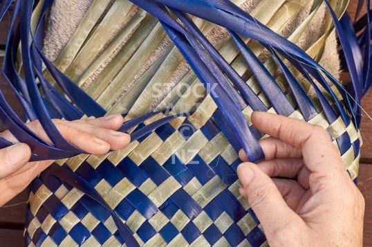 Flax weaving process stock photo