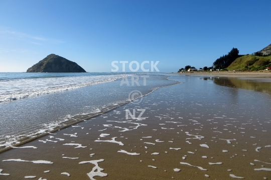 Anaura Bay - Beautiful beach with Motuoroi Island, near the DOC campsite and Hinetamatea Marae, near Tolaga Bay, Gisborne District, New Zealand - lower resolution stock photo, ideal for web use