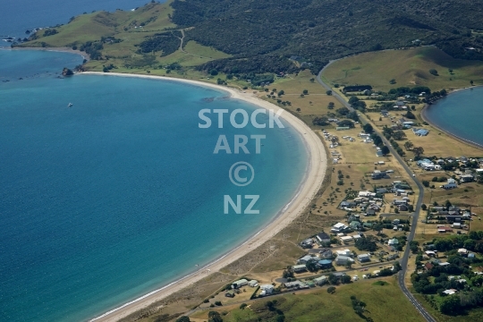 Bland Bay, Whangaruru North - Northland, NZ - Aerial photo of the beautiful Whangaruru North beach settlement and peninsula on Northland’s east coast