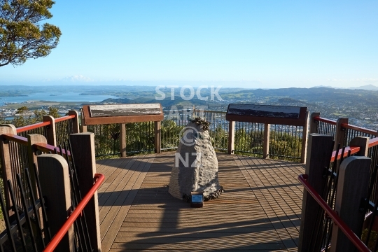 Mount Parihaka lookout - Whangarei, NZ - Whangarei’s local panorama viewpoint 241 metres above sea level, the platform has a carved kohatu rock as a symbol of the mountain’s mauri or life force