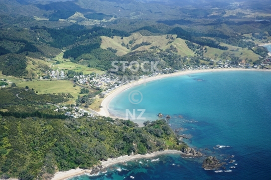 Oakura in Northland - aerial photo - Coastal view of the beautiful beach settlement