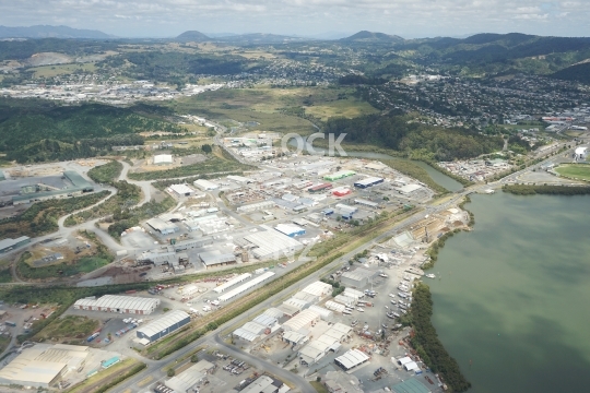 Whangarei Port industrial area - Intersection Port Road and Kioreroa beside Hatea River and Whangarei Harbour - aerial photo